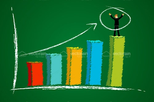 Abstract Growth Graph with Businessman on Top